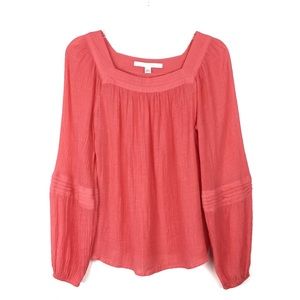 Womens Shirt Size Small Lauren Conrad Coral Sheer Crepe Square Neck Long Sleeves